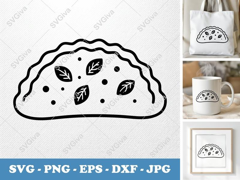 Calzone SVG | Modern Clean Design, Food Outline, Pizza Pocket | PNG EPS DXF for Cricut, Silhouette, Crafting