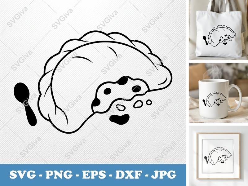 Calzone SVG | Modern Food Outline Bite | PNG EPS DXF for Cricut & Silhouette | Italian Dish Cut File