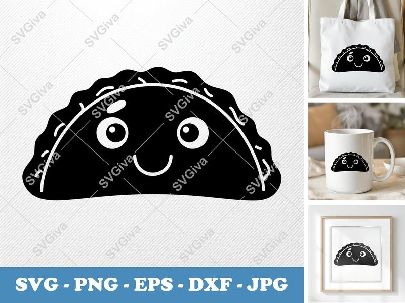 Calzone with Smiling Face SVG, Puffy Shapes, Pillow-Soft PNG DXF EPS | Cricut Silhouette File