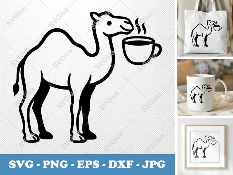 Camel Coffee SVG | Modern Desert Animal PNG EPS DXF | Cricut Silhouette Cut File | Coffee Lover Digital Design