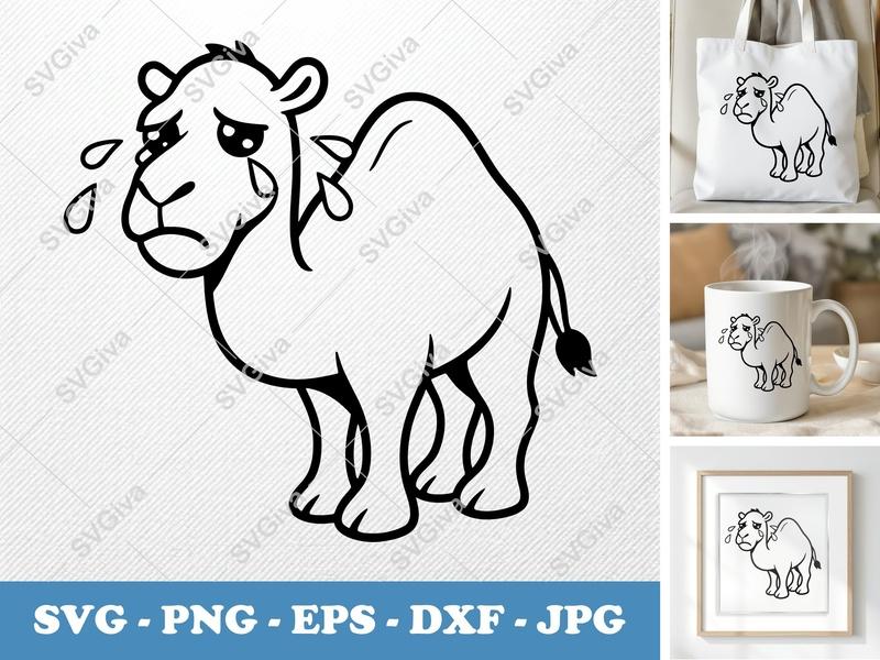 Camel Crying SVG | Cartoon Desert Animal PNG EPS DXF | Sad Dromedary Cut File for Cricut, Silhouette | Humorous Wildlife Vector