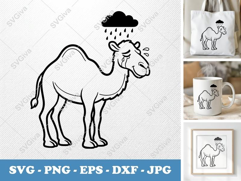 Camel Crying SVG | Double-Outline Minimalist Art | Thick Contour, Thin Lines | PNG DXF EPS | Cricut Silhouette File