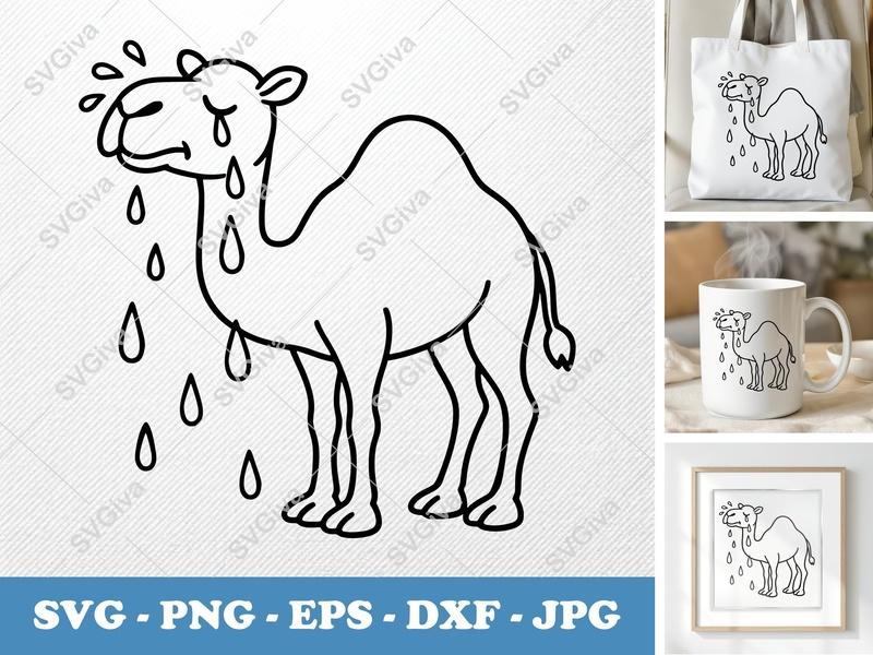 Camel Crying SVG | Sad Desert Animal PNG EPS DXF | Cricut Silhouette File | Cute Cartoon Tears Clipart