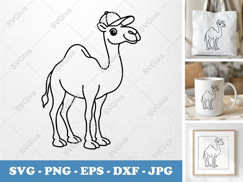Camel in a Cap SVG | Friendly Rounded Cartoon Design | PNG DXF EPS for Cricut Silhouette