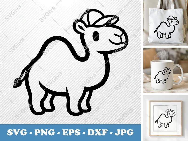 Camel in a Cap SVG | Puffy Soft Shapes | No Sharp Corners | PNG DXF EPS | Cricut Silhouette | Desert Animal