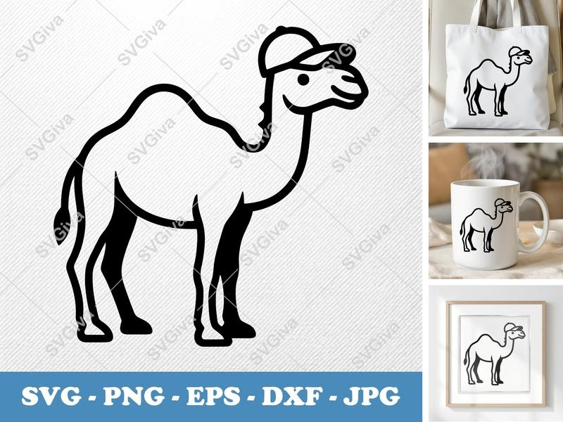 Camel in a Cap SVG | Simple Character Design | Bold Outline Cut File for Cricut, Silhouette | PNG DXF EPS