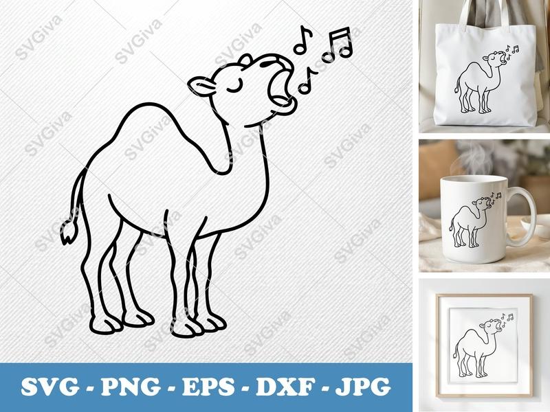 Camel Singing SVG | Funny Desert Animal PNG EPS DXF | Music Notes Clip Art for Cricut & Silhouette | Modern Clean Design