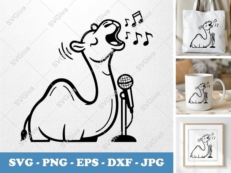 Camel Singing SVG | Funny Microphone Music Notes PNG EPS DXF | Cricut Silhouette Cut File | Modern Clean Design