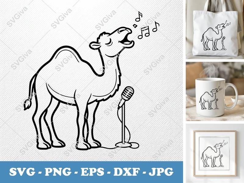 Camel Singing SVG | Outline Art Cut File | Thick Contour Basic Shapes PNG DXF EPS for Cricut Silhouette
