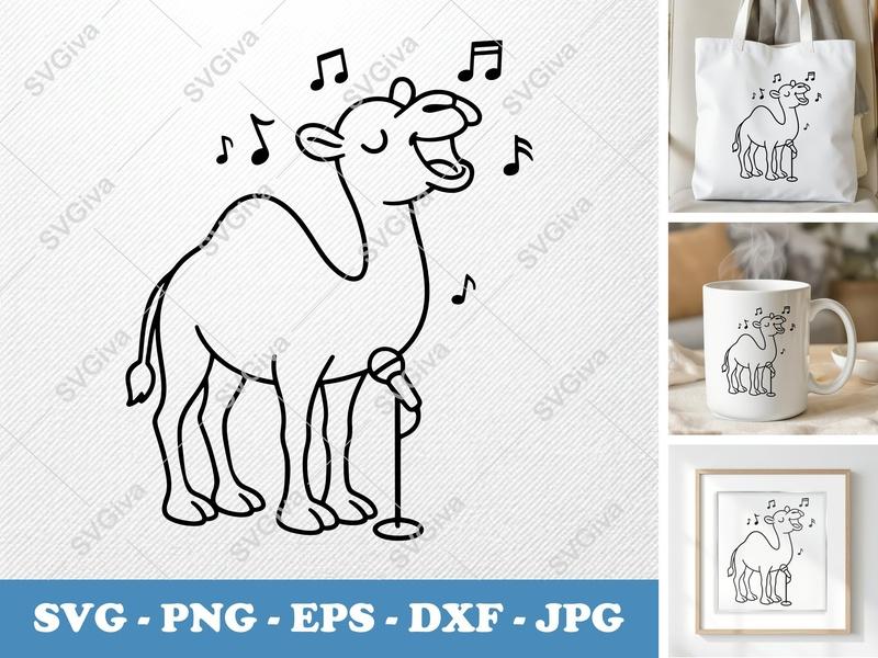 Camel Singing SVG PNG DXF EPS | Music Animal Cut File Cricut Silhouette | Cartoon Desert Wildlife Vector