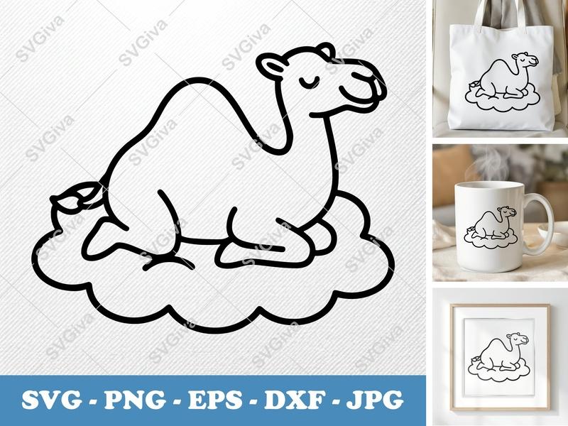 Camel Sitting on a Cloud SVG | Friendly Rounded Bean-Shaped Cut File | PNG DXF EPS for Cricut Silhouette