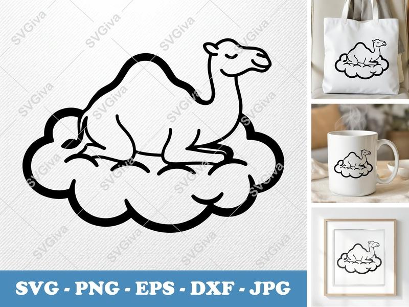 Camel Sitting on a Cloud SVG | Minimalist Contour Design | PNG DXF EPS | Cricut Silhouette File