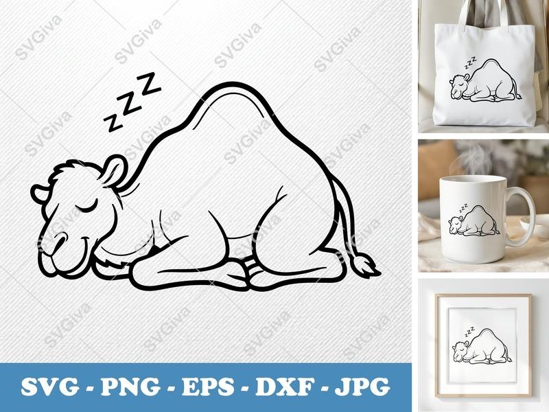 Camel Sleeping SVG | Double-Outline Minimalist Basic Shapes | PNG DXF EPS | Cricut Silhouette Cut File
