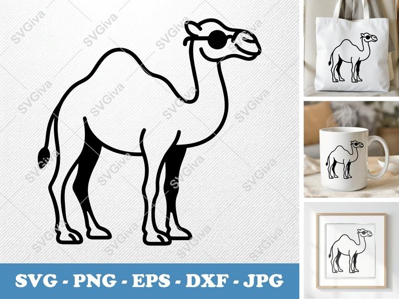 Camel SVG, Cool Camel Sunglasses Cut File | Desert Animal PNG EPS DXF for Cricut, Silhouette, Vinyl Decals, T-Shirts
