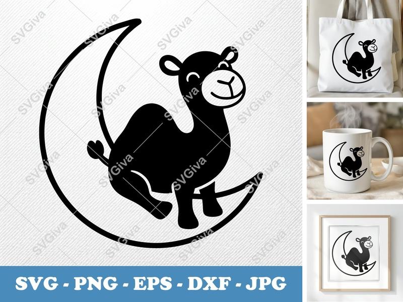 Camel SVG, Crescent Moon Cut File, Cute Animal Design, PNG EPS DXF | Cricut Silhouette Vector Art