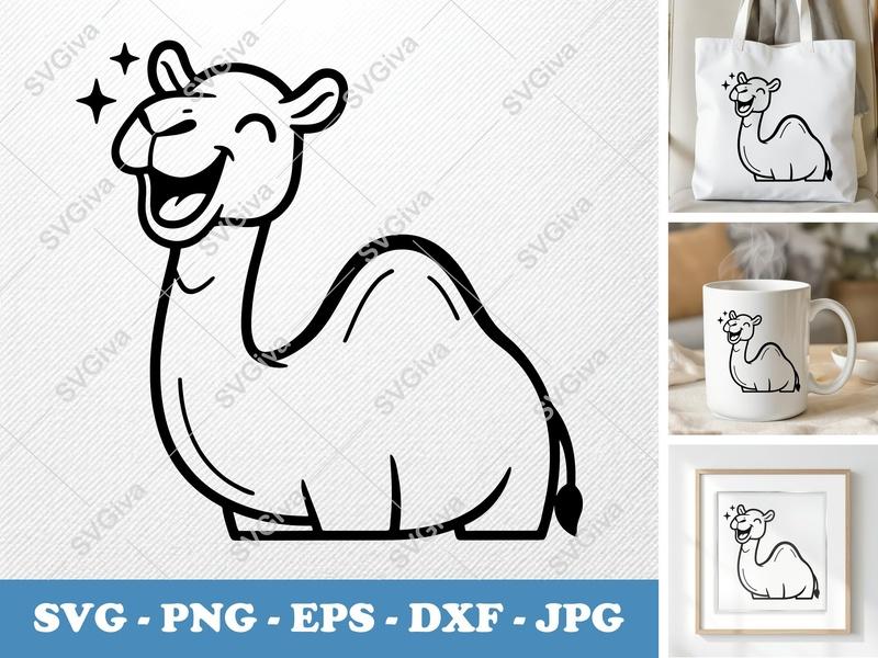 Camel SVG | Happy Cartoon Character with Sparkles | PNG EPS DXF for Cricut & Silhouette | Desert Animal Cut File