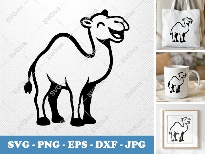 Camel SVG | Happy Desert Animal Cut File for Cricut & Silhouette | Cute Dromedary PNG EPS DXF Vector Clipart