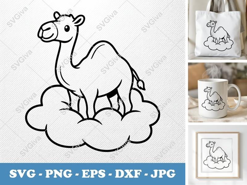 Camel SVG | Modern Clean Line Art, Desert Animal Cut File | PNG EPS DXF | Cricut Silhouette Ready