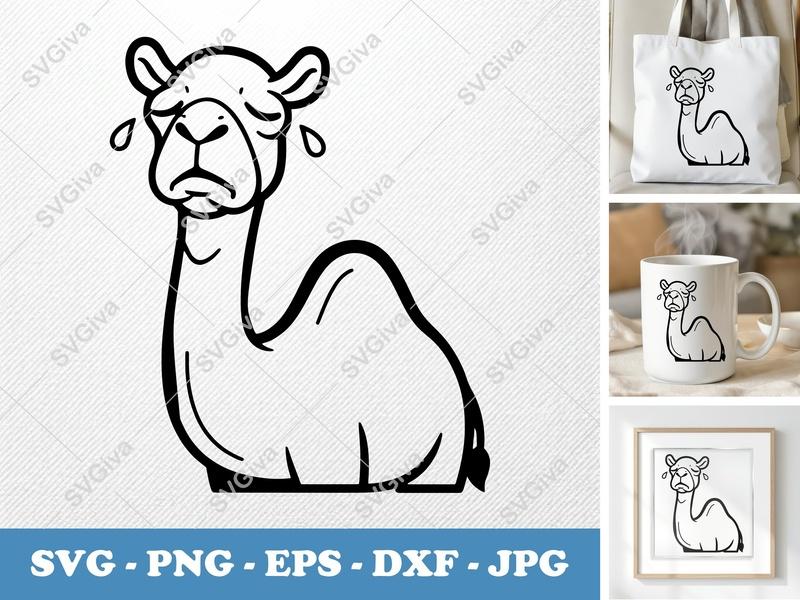 Camel SVG, Sad Crying Camel, Modern Clean Line Art, SVG PNG EPS DXF for Cricut & Silhouette, Desert Animal Design