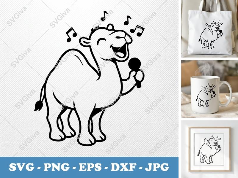 Camel SVG Singing Karaokie, Music Notes | Funny Animal Cut File, PNG, EPS, DXF for Cricut & Silhouette