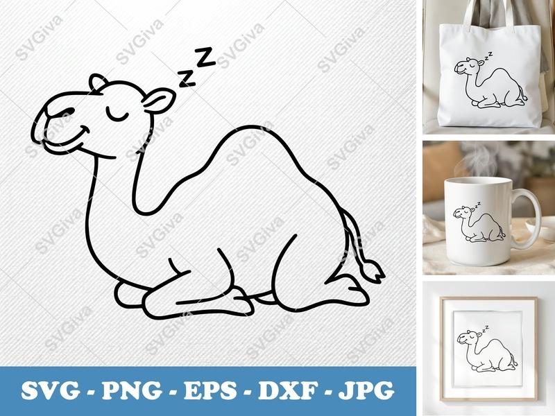 Camel SVG | Sleeping Desert Animal Cut File for Cricut, Silhouette | Cute Dromedary PNG EPS DXF | Modern Outline Vector
