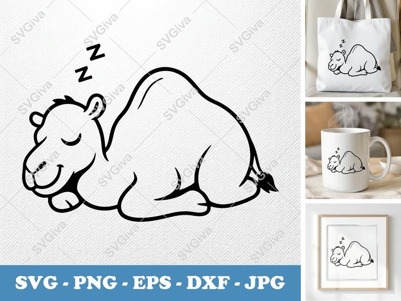 Camel SVG, Sleeping Desert Animal | Cute Modern Design PNG EPS DXF for Cricut, Silhouette, Safari Zoo Clipart