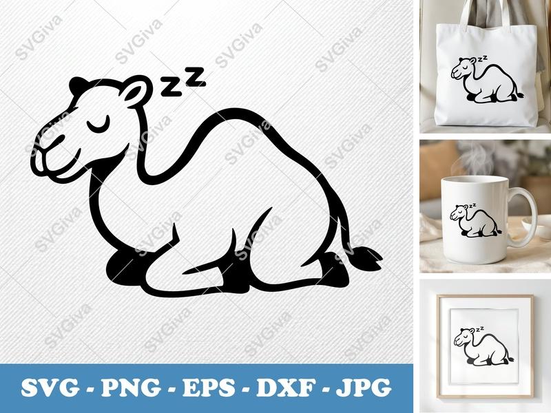 Camel SVG | Sleeping Dromedary with Zzz | Digital Cut File for Cricut, Silhouette | PNG EPS DXF Vector Clipart