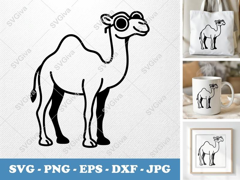 Camel SVG, Wearing Goggles Cut File | Desert Animal PNG EPS DXF for Cricut, Silhouette | Modern Safari Clipart Vector