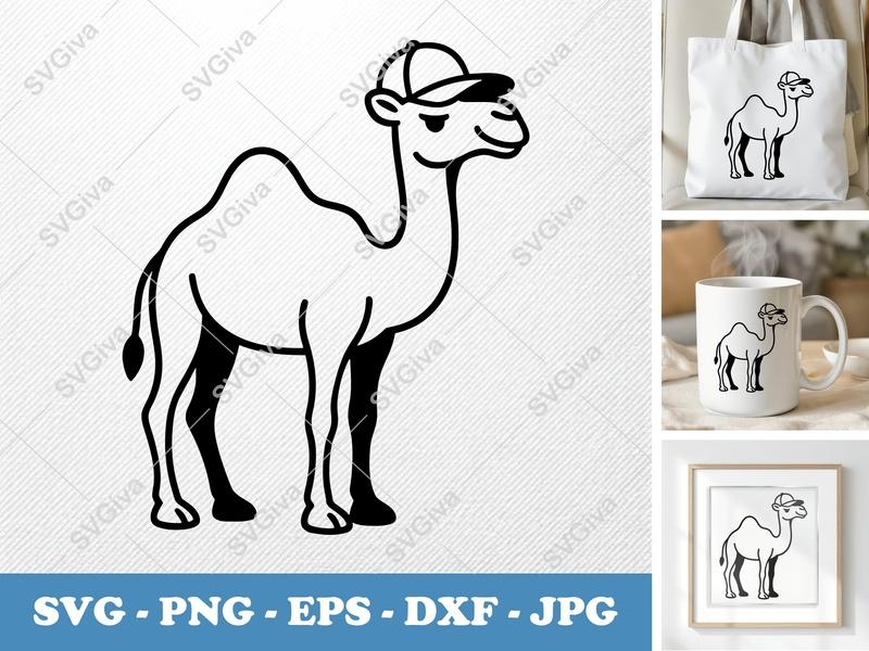 Camel SVG, Wearing Hat Clip Art, Desert Animal Cut File | PNG EPS DXF for Cricut, Silhouette, Modern Design