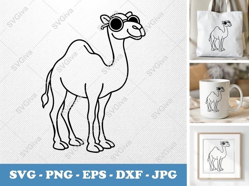 Camel Wearing Sunglasses SVG | Friendly Bean-Shaped Animal | PNG DXF EPS | Cricut Silhouette Cut File