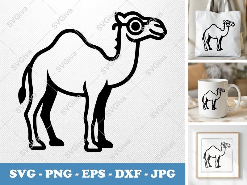 Camel Wearing Sunglasses SVG | Minimalist Bold Contour | PNG DXF EPS | Cricut Silhouette Cut File
