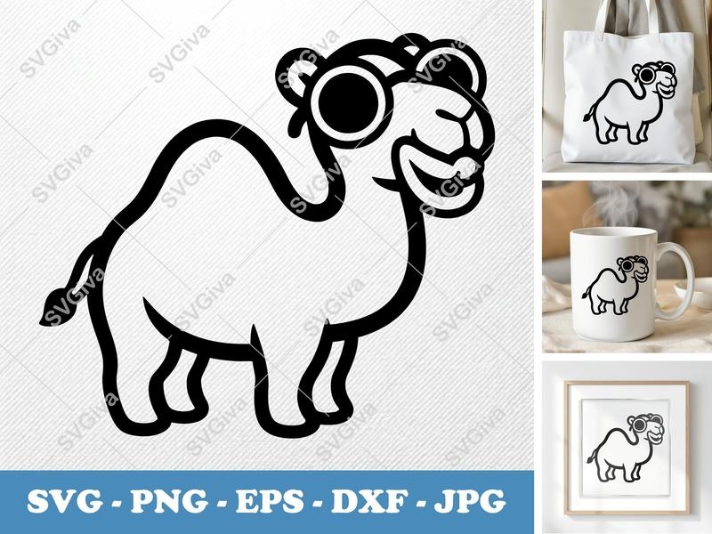 Camel Wearing Sunglasses SVG | Puffy Cartoon Style | PNG DXF EPS | Cricut Silhouette Cut File