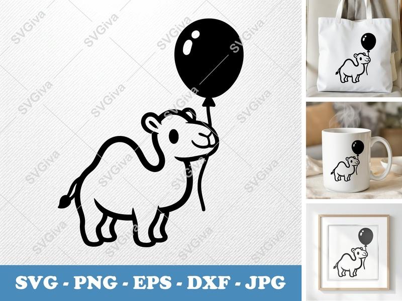 Camel with Balloon SVG | Puffy Inflated Animal | PNG DXF EPS | Cricut Silhouette File