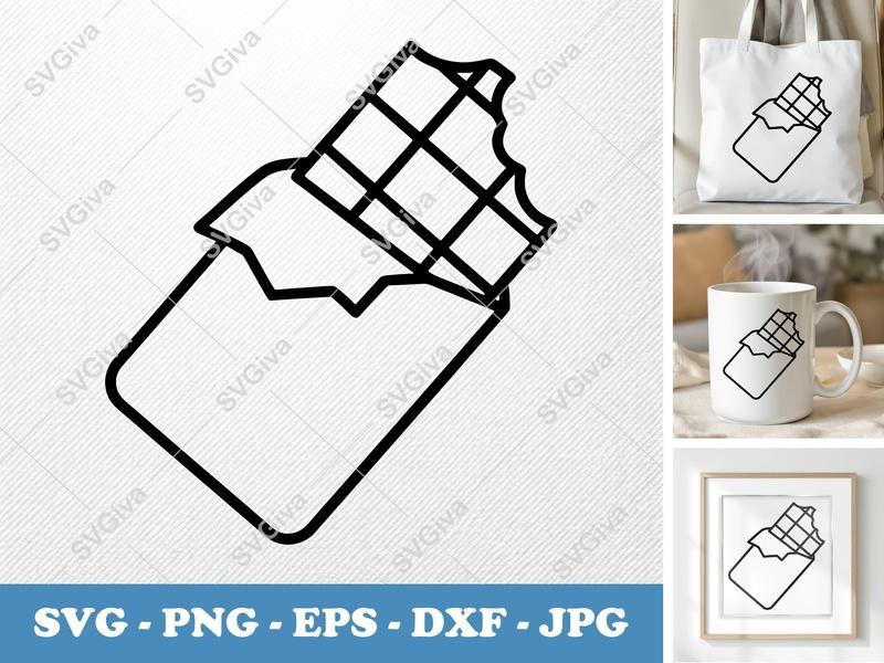 Candy Bar Bitten SVG | Minimalist Chocolate Bar Cut File | Bold Contour, Clean Fill, Simple Character | PNG DXF EPS | Cricut Silhouette D...