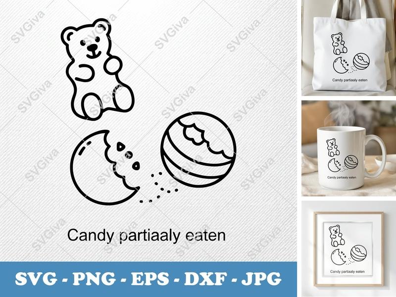 Candy SVG, Gummy Bear, Bitten Cookie, Striped Bonbon | PNG EPS DXF | Cricut Silhouette Cut File