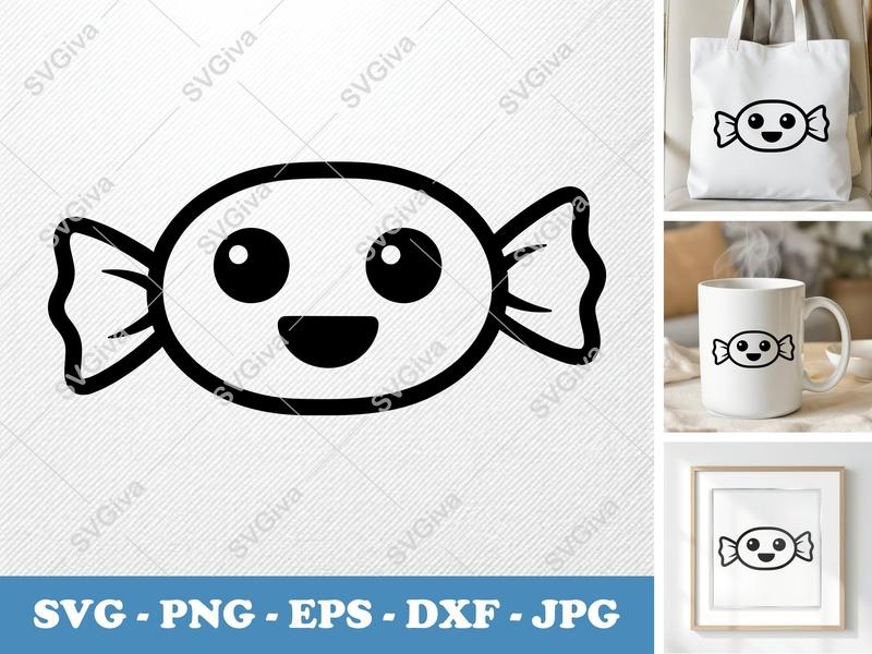 Candy SVG Kawaii Happy Face, Sweet Treat PNG EPS DXF | Cricut Silhouette Cut File, Modern Design