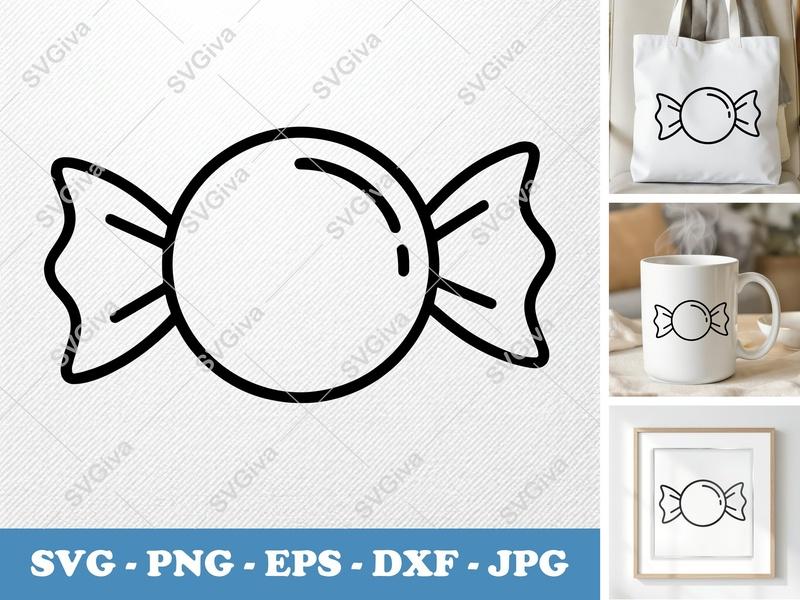 Candy SVG, Wrapped Sweet Treat Line Art, Modern Minimalist Design | PNG EPS DXF for Cricut, Silhouette