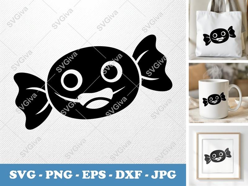 Candy SVG | Wrapped Treat Face Cut File | Modern Smiling Sweet PNG EPS DXF for Cricut, Silhouette