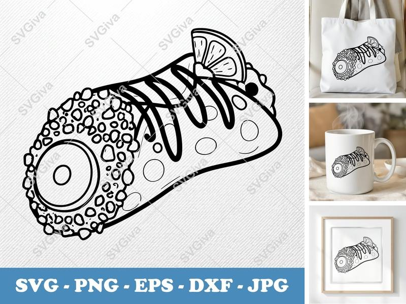 Cannoli SVG, Modern Pastry Cut File with Lemon, Drizzle, Sprinkles | PNG EPS DXF for Cricut & Silhouette, Dessert Vector Art