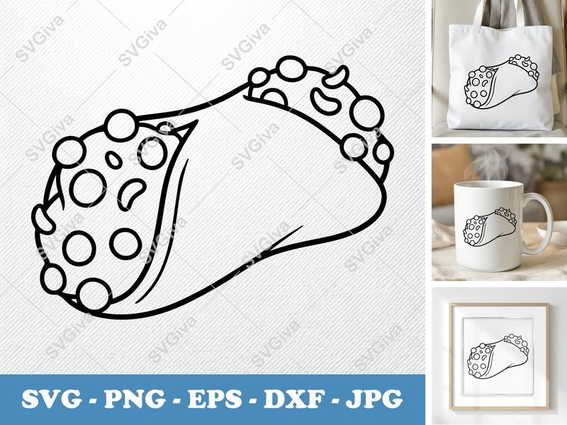 Cannoli SVG, Modern Pastry Outline, Italian Dessert Cut File PNG EPS DXF for Cricut & Silhouette, Sweet Treat Vector Clipart