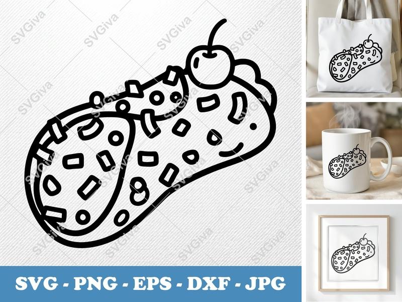 Cannoli with Garnish SVG | Minimalist Character Design | Bold Outline Cut File | PNG DXF EPS | Cricut Silhouette Kitchen Decor