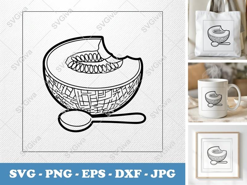 Cantaloupe Partially Eaten SVG PNG DXF EPS | Fruit Cut File for Cricut Silhouette