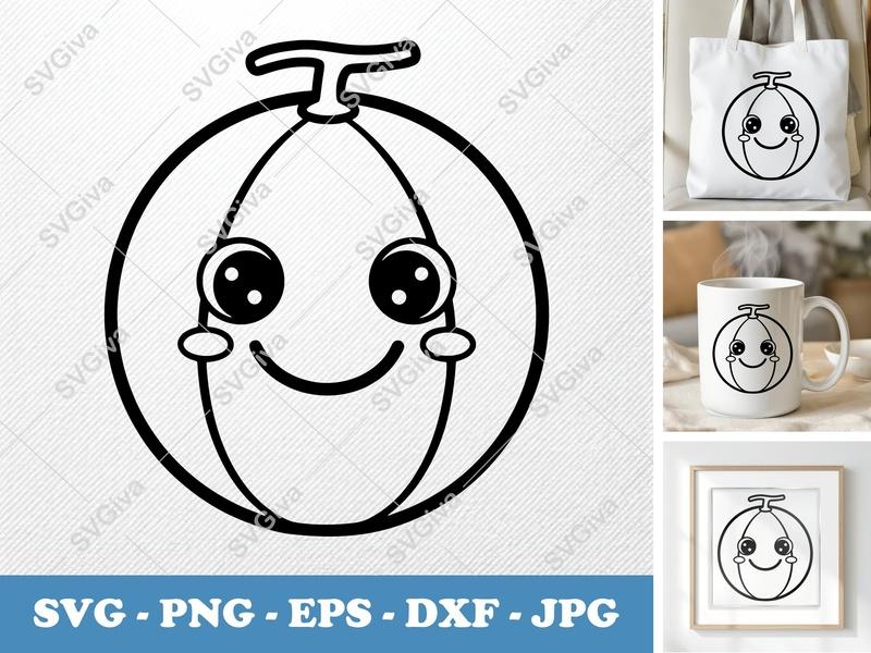 Cantaloupe SVG | Kawaii Cute Fruit Design | Modern Clean Line Art | PNG EPS DXF for Cricut Silhouette