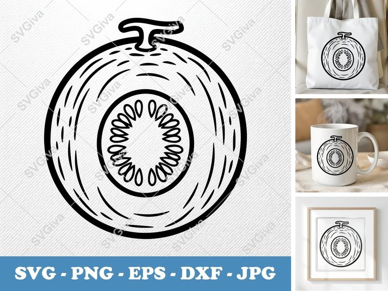 Cantaloupe SVG | Modern Fruit Cut File, Melon Outline, Food Clipart | PNG EPS DXF for Cricut, Silhouette