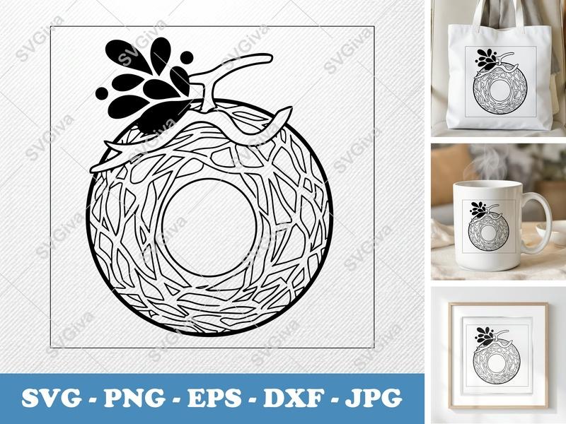 Cantaloupe with garnish SVG | Soft Puffy Shapes | Inflated Pillow-Soft Fruit | PNG DXF EPS | Cricut Silhouette Cut File