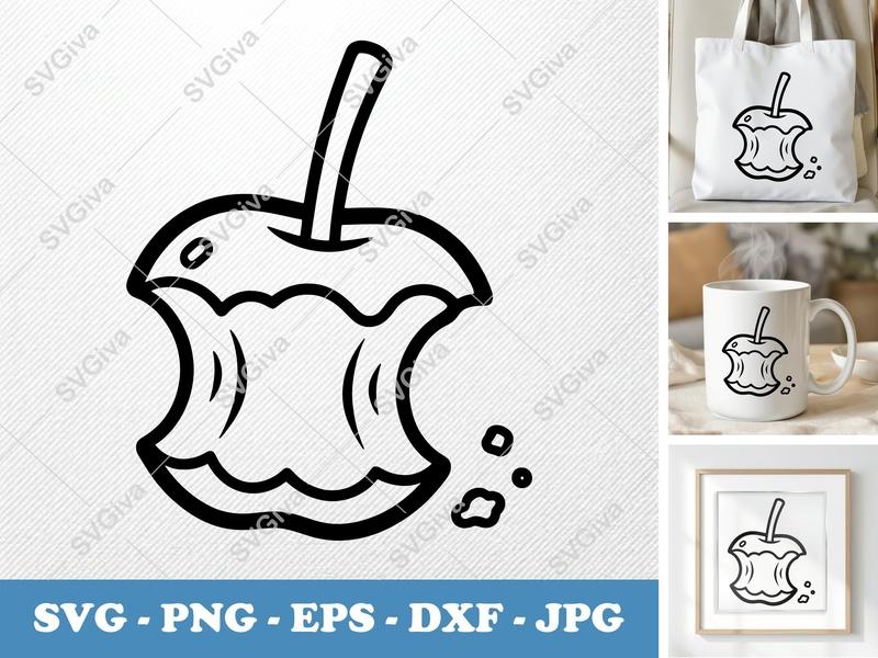 Caramel Apple Core SVG | Modern Clean Outline | PNG EPS DXF | Cricut Silhouette Cut File, Fruit, Snack
