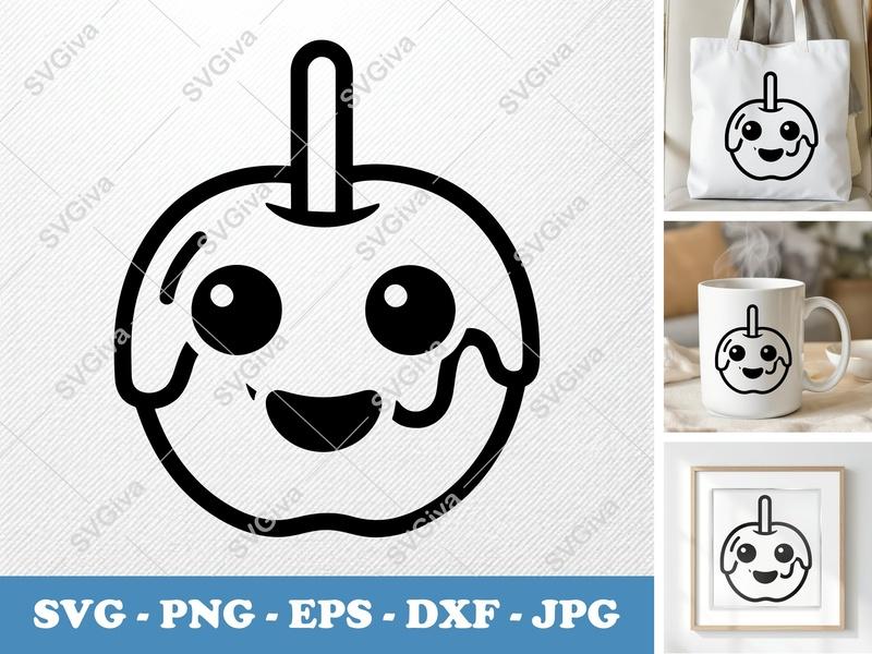 Caramel Apple Kawaii Face SVG | Cute Candy Apple PNG EPS DXF | Cricut Silhouette Cut File | Modern Design