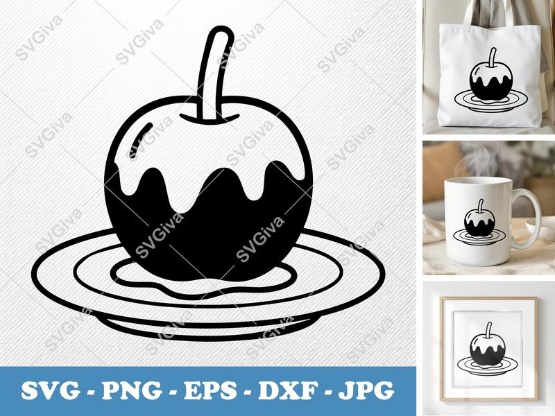 Caramel Apple on a Plate SVG | Puffy Soft Shapes | SVG PNG DXF EPS | Cricut Silhouette File
