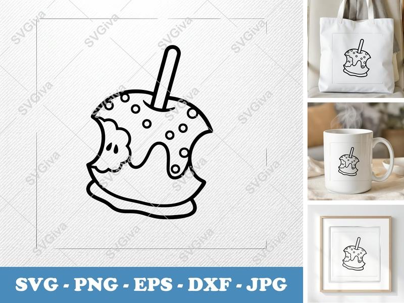 Caramel Apple SVG | Bitten Apple Cut File | Modern Design, Dots | PNG EPS DXF for Cricut Silhouette