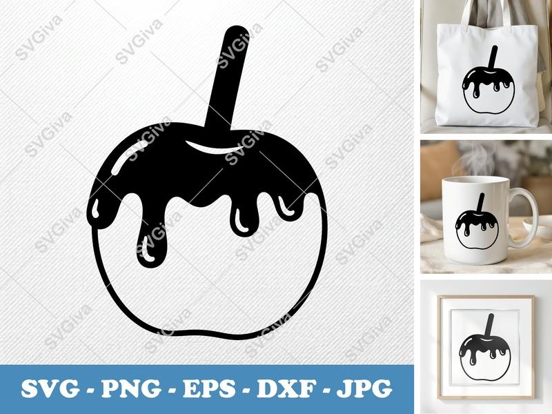 Caramel Apple SVG | Dripping Caramel Design | PNG EPS DXF | Cricut Silhouette Cut File | Fall Autumn Sweet Treat Clipart